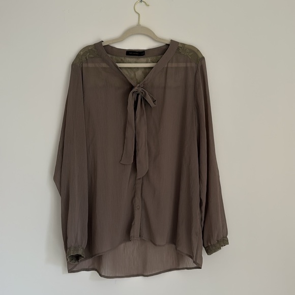 Tie Front Blouse with Lace Trim - Picture 1 of 6